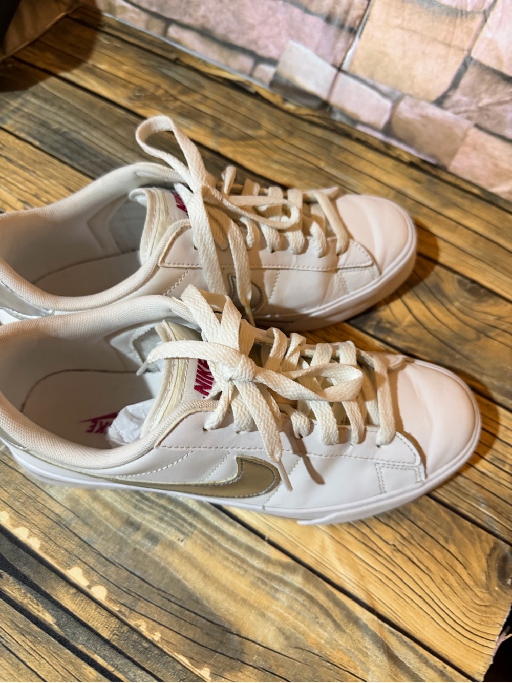 Nike Women's White Sneakers with Metallic Silver Swoosh - Picture 7 of 11